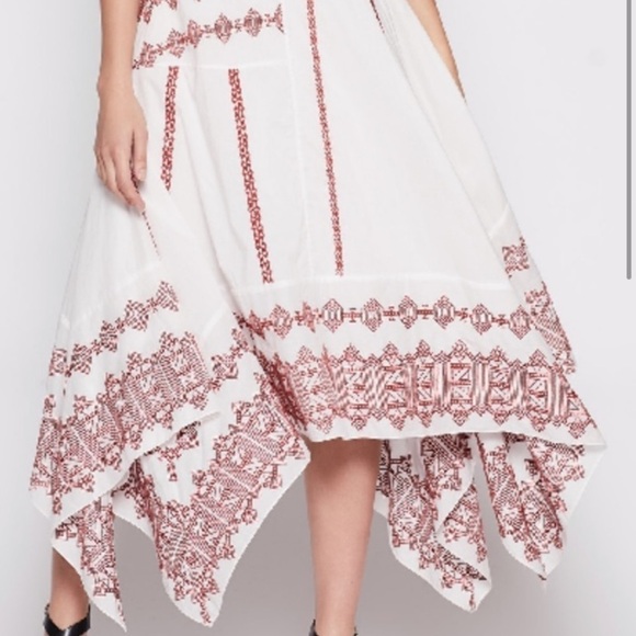 Joie Embroidered Boho Milanira Maxi Dress In Porcelain Handkerchief Hemline - Picture 16 of 16